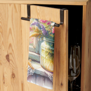 Zonovergoten raam cottage met wilde bloemen theedoek