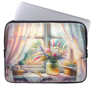 Zonovergoten raam cottage wilde bloemen laptop sleeve