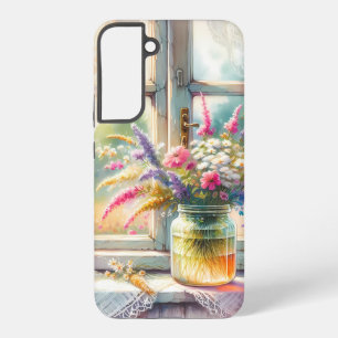 Zonovergoten raam cottage wilde bloemen samsung galaxy hoesje