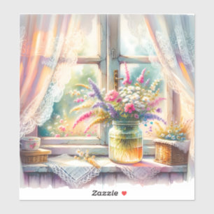 Zonovergoten raam cottage wilde bloemen sticker