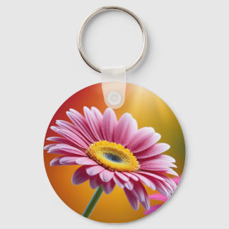 Zonovergoten roze daisy floral sleutelhanger