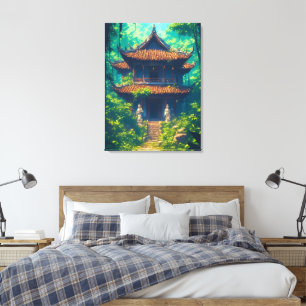 Zonovergoten Thais Huis in Weelderige Jungle Canvas Afdruk