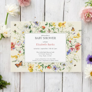 Zonovergoten wilde bloemen, bijen en vlinder Baby Kaart