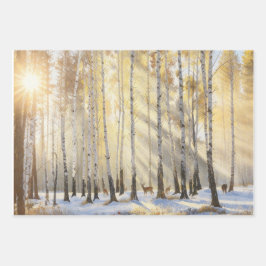 Zonovergoten winter berkenbos met herten inpakpapier vel