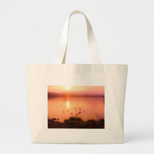 Zonset van roze en perzikmeer grote tote bag