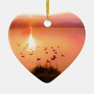 Zonset van roze en perzikmeer keramisch ornament