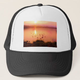 Zonset van roze en perzikmeer trucker pet