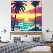 Zonsondergang aan het strand met palmbomen Schilde Canvas Afdruk (Insitu (Slaapkamer))