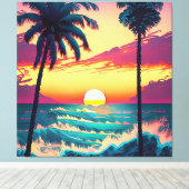 Zonsondergang aan het strand met palmbomen Schilde Canvas Afdruk (Insitu (Houten vloer))