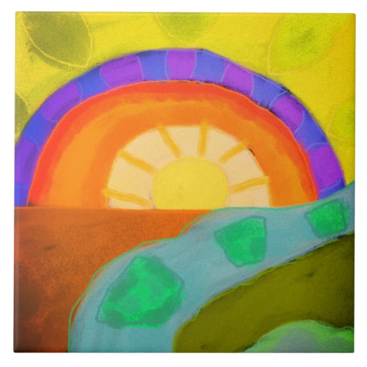 Zonsondergang Abstract Digitaal Schilderen Tegeltje (Voorkant)