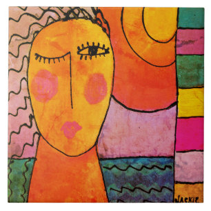 Zonsondergang Abstract schilderij van een vrouw Tegeltje