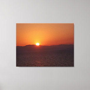 Zonsondergang, Berg en Zee Canvasprint Canvas Afdruk