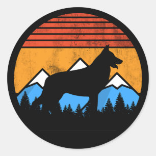 Zonsondergang Bergen en Bos Duitse Herder GSD Ronde Sticker