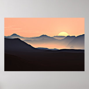 Zonsondergang Bergen Silhouet Poster