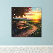Zonsondergang Berglandschap met Apple en Pad Canvas Afdruk (Insitu (Houten vloer))