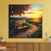 Zonsondergang Berglandschap met Apple en Pad Canvas Afdruk (Insitu (Woonkamer))
