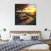 Zonsondergang Berglandschap met Apple en Pad Canvas Afdruk (Insitu (Slaapkamer))