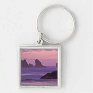 Zonsondergang bij Bandon Beach Sea Stacks. Sleutelhanger