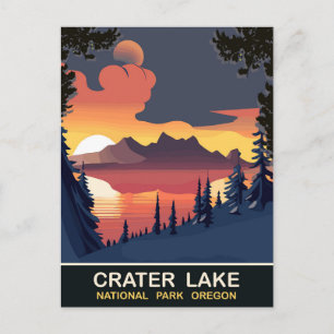 Zonsondergang bij Crater Lake, Oregon, Reizen Briefkaart