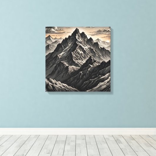 Zonsondergang bij de bergen kunstwerk canvas afdruk (Insitu (Houten vloer))