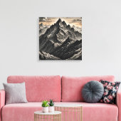 Zonsondergang bij de bergen kunstwerk canvas afdruk (Insitu (Woonkamer))