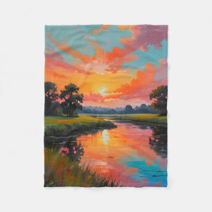 Zonsondergang bij de rivier fleece deken