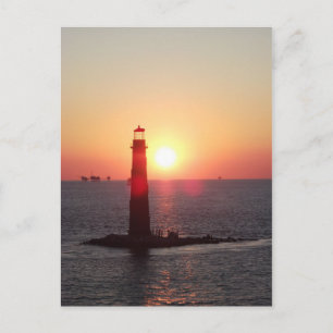 Zonsondergang bij de Vuurtoren van het Eiland van Briefkaart