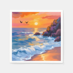 Zonsondergang bij Orange Beach   Kustschilderij Servet