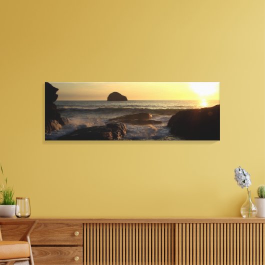 Zonsondergang bij Trebarwith Strand. Canvas Afdruk (Insitu (Woonkamer))