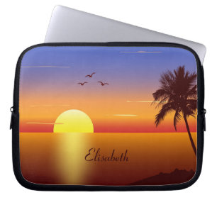 Zonsondergang bij tropisch strand laptop sleeve