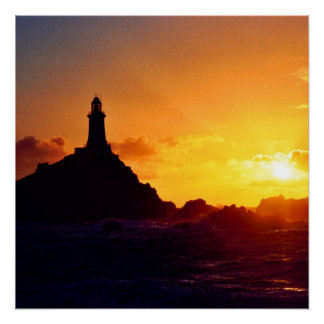 Zonsondergang bij vuurtoren Corbiere Perfect Poster