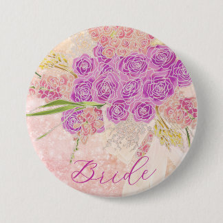 Zonsondergang Blush Boog Roos Boeket Bruidsboeket Ronde Button 7,6 Cm