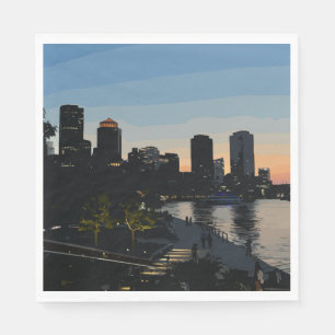 Zonsondergang Boston Seaport stadshemel Servet
