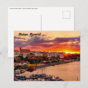 Zonsondergang boven de haven van Mahon - Menorca,  Briefkaart