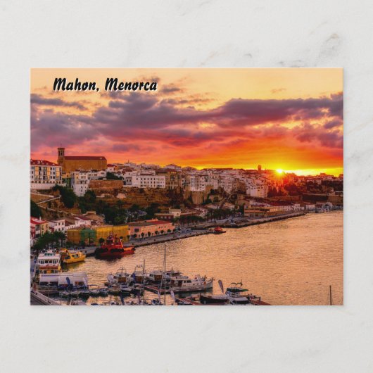Zonsondergang boven de haven van Mahon - Menorca, Briefkaart (Voorkant)