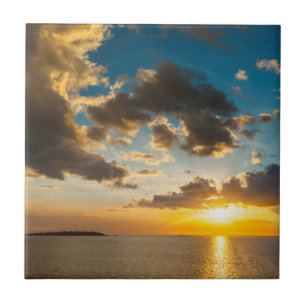 Zonsondergang boven de oceaan, Fiji Tegeltje