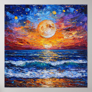 Zonsondergang boven de Oceaan Landschap Serene Kus Poster