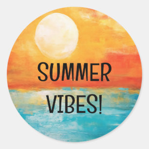 Zonsondergang boven de oceaan Zomer Vibes Ronde Sticker