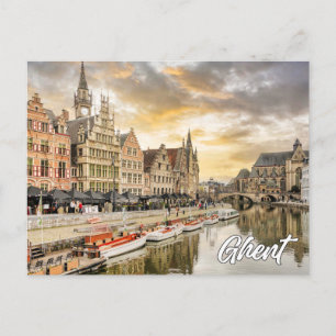 Zonsondergang boven Gent, België Briefkaart
