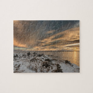 Zonsondergang boven het meer Myvatn, IJsland Legpuzzel