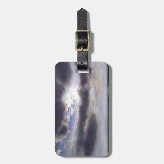 Zonsondergang boven het meer waterverf schilderij bagagelabel (Voorkant verticaal)