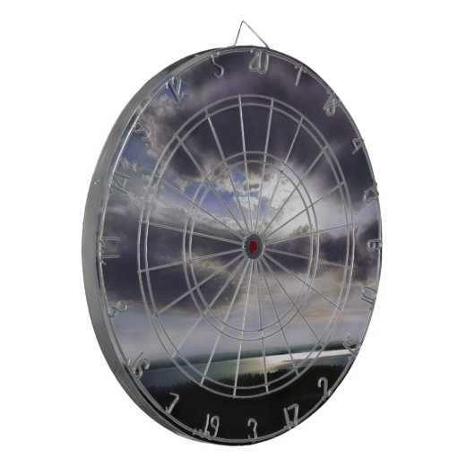 Zonsondergang boven het meer waterverf schilderij dartbord (Voorkant Links)