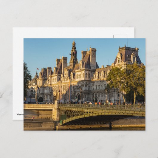 Zonsondergang boven Hotel de Ville in Parijs, Fran Briefkaart (Voorkant / Achterkant)