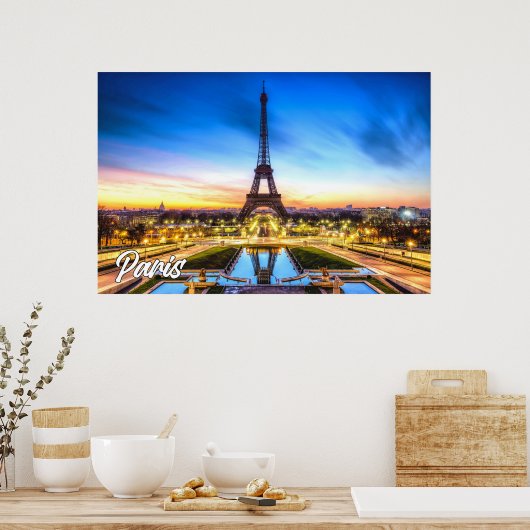 Zonsondergang boven Parijs, Frankrijk Poster (Keuken)