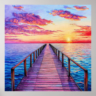 Zonsondergang boven serene oceaangolven poster