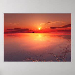 zonsondergang: brandend ijs poster