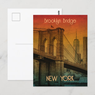 Zonsondergang Brooklyn Bridge New York uit het ver Briefkaart
