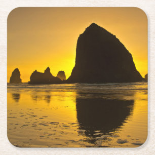 Zonsondergang, Cannon Beach, Oregon, VS Vierkante Kartonnen Onderzetter
