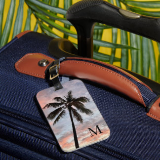 Zonsondergang Chic Palmboom Bagagelabel