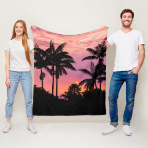 Zonsondergang door palmbomen fleece deken
